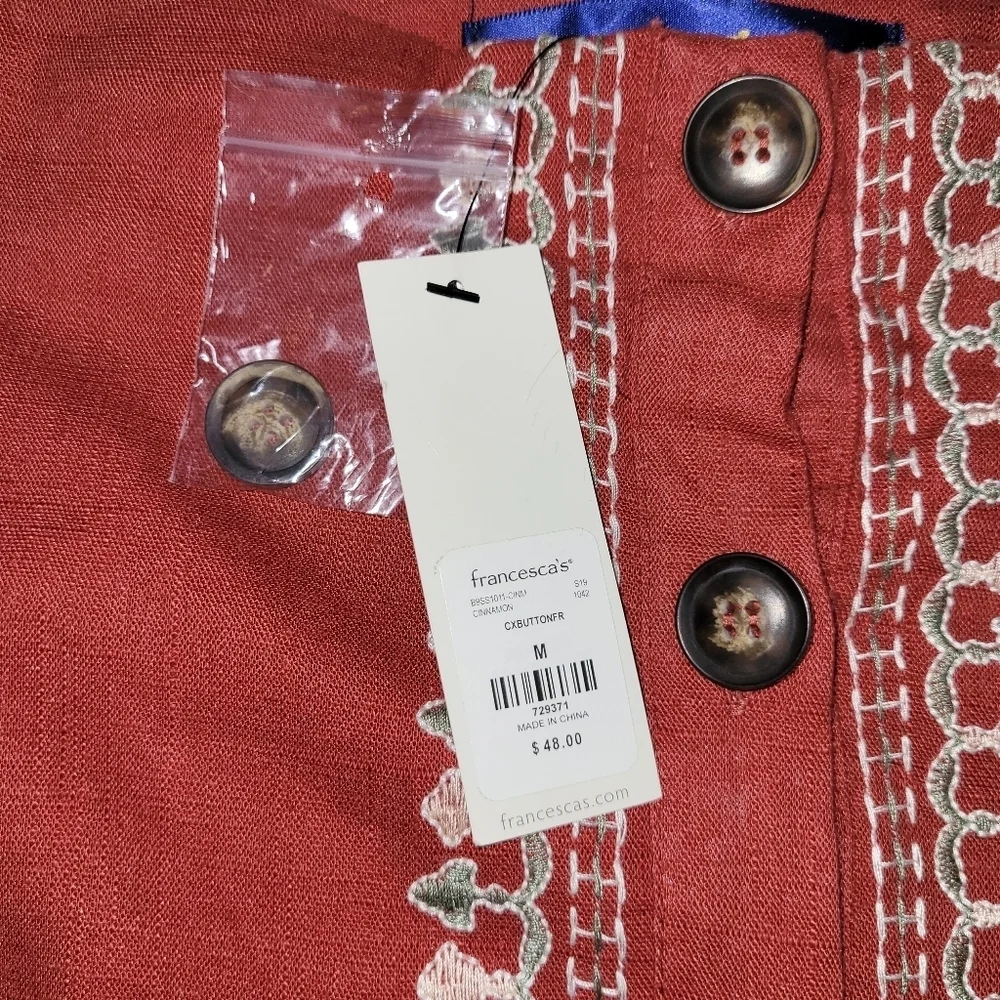 NWT* Blue Rain* Embroidered Skirt* Button Front* Rayon/Linen Blend* Rust* Sz M - Picture 6 of 7